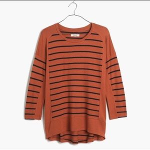 Madewell orange striped sweater quarter sleeve